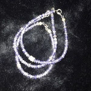 Purple amethyst beads, one pearl bracelets.